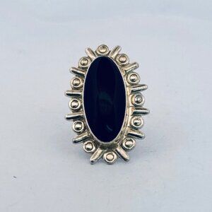 Vintage Mexico Sterling Silver 925 Black Onyx Statement Ring Size 6 Estate